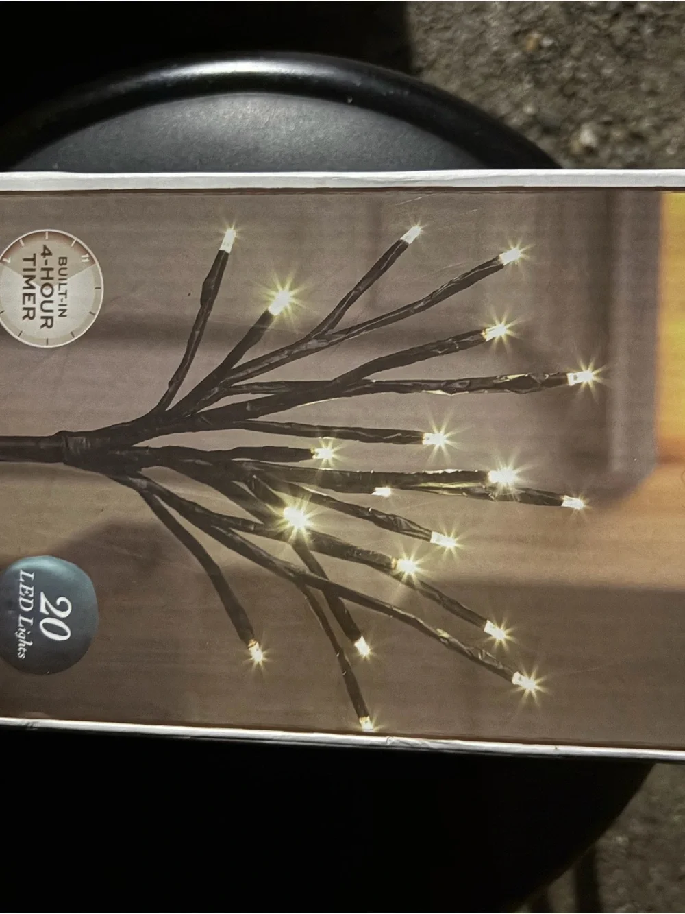 Warm White LED Branch String Lights with Black Cord – 20 LEDs